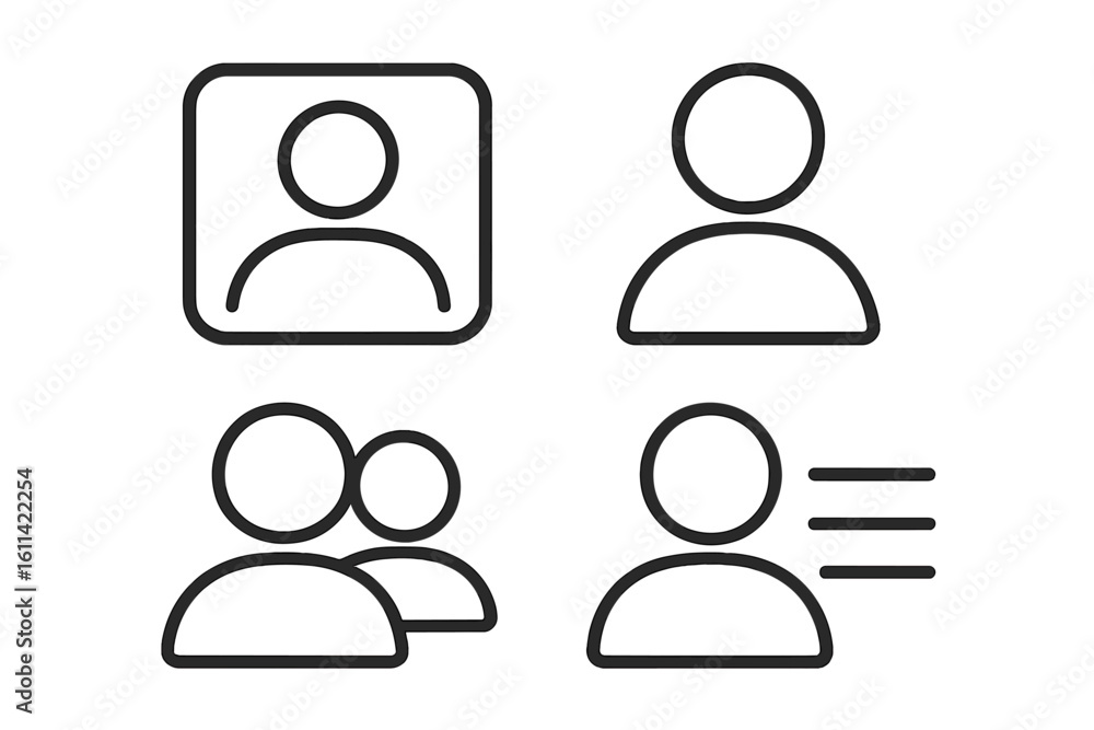 Poster set of flat linear profile icons for websites and applications. public profile view icon collection.