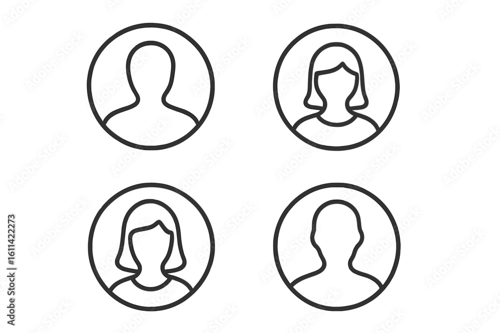 Poster set of flat linear profile icons for websites and applications. user avatar symbol collection for pe
