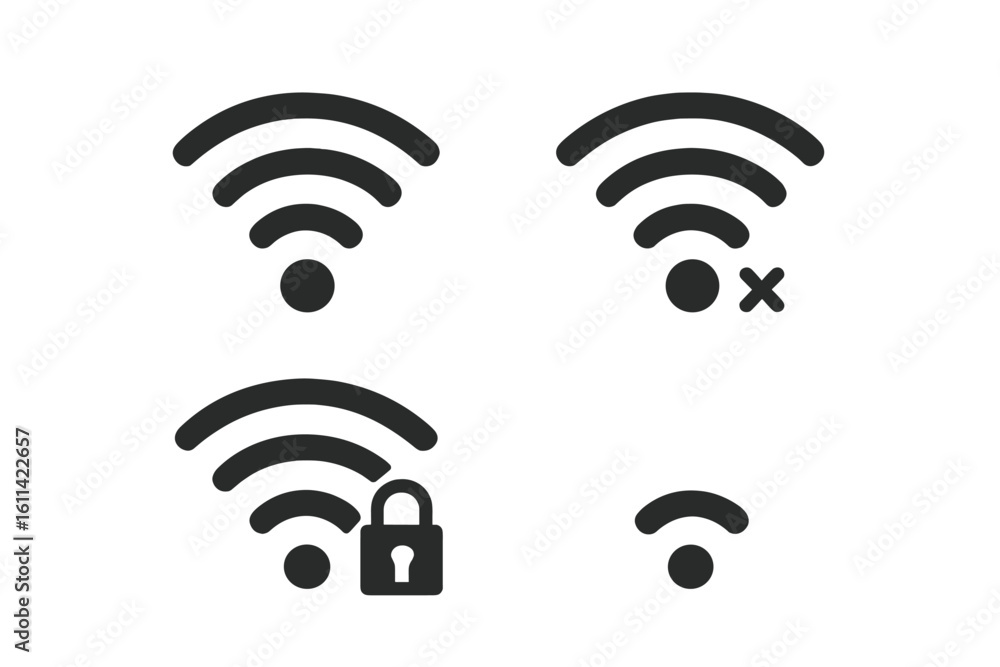 Poster wi-fi wireless network icon set. internet connection signal strength symbol collection. vector of lo