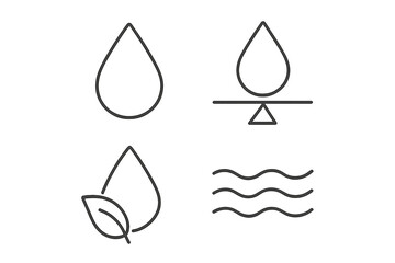 Water drop line icon set. Eco friendly, natural, clean water concept. Balance and conservation symbols for web and mobile app. Outline pictogram vector illustration.