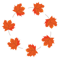 Vector round frame, a wreath of orange autumn maple leaves on a white background.