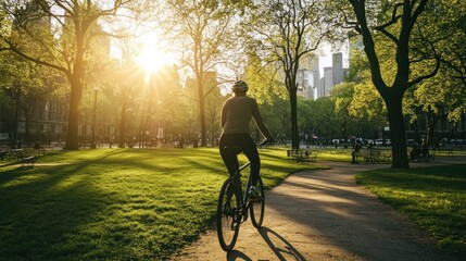 Sunny park, cyclist