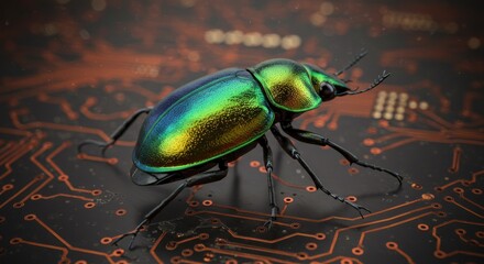 Closeup iridescent beetle