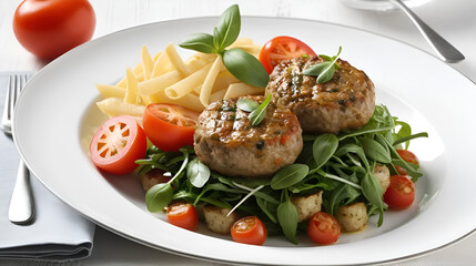 polpette hamburger tagliata di carne filetto con rucola e pomodorini pollo e spiedini