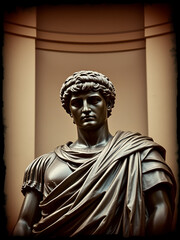 Bronze statue of Augustus, the first emperor of Rome and father of the nation, Rome, Italy, Europe, Vintage filtered style