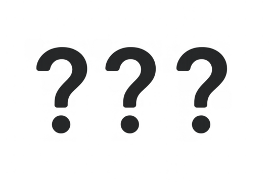 Black question marks representing confusion, inquiry, and problem-solving against transparent backdrop