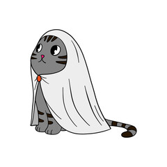 Hand-drawn cute Halloween kitty cat in costume. Fantasy and mystical fairytale. Treats or tricks	fantasy fairy tale
