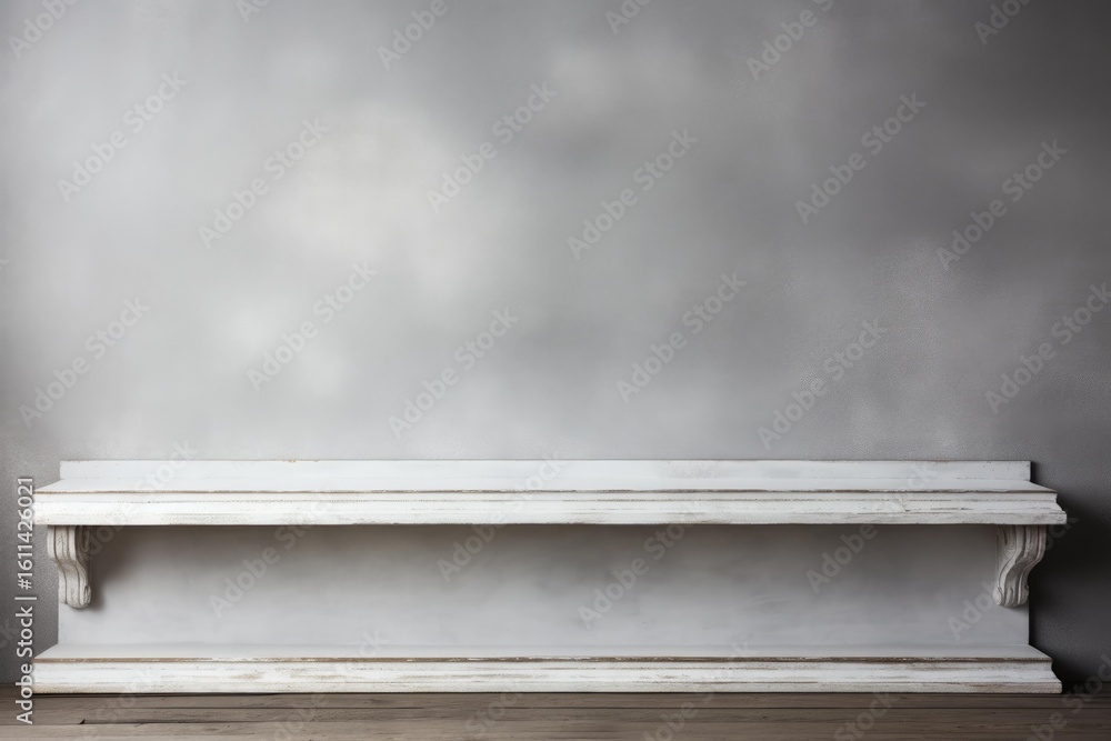 Poster white shelf for displaying products with gray wall background creating a minimalist and modern prese