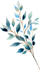 Beautiful watercolor leaves, bule, violet and green vector illustration. transparent background