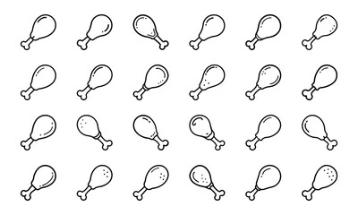 Line Art Food Icon Bundle – Bacon, Broccoli, Tacos, Cabbage, Carrot, Drumstick, Seafood, Fruits, Asian Noodles, Pancakes, Donuts, Lettuce, and Snack Outline Collection