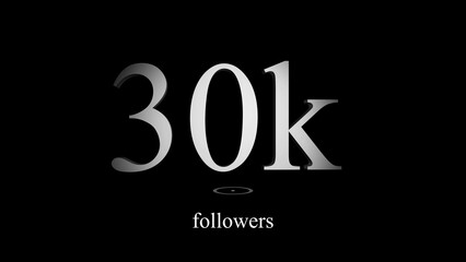 Celebrating thirty thousand followers on social media with metallic gradient numbers and black background