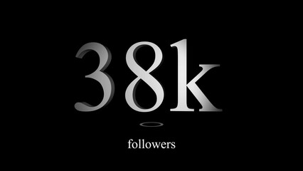 Social media follower count celebrating thirty eight thousand followers on a black background