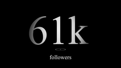 Sixty-one thousand followers graphic on a black background to celebrate a milestone