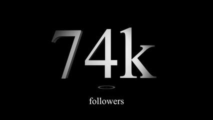 Digital rendering of seventy four thousand followers with minimalist black background