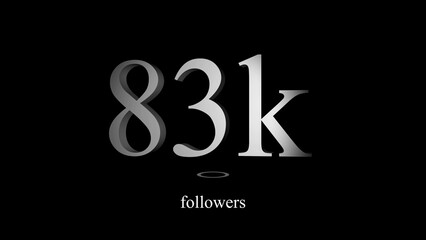 Elegant graphic depicting eighty three thousand followers with stylish typography on black background