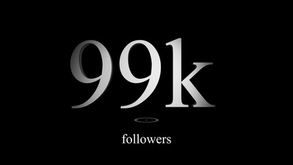 99k followers text on black background celebrating social media milestone achievement