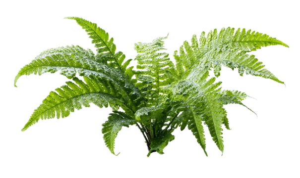 A vibrant green fern plant isolated on transparent background, showcasing its intricate leaf structure and natural beauty