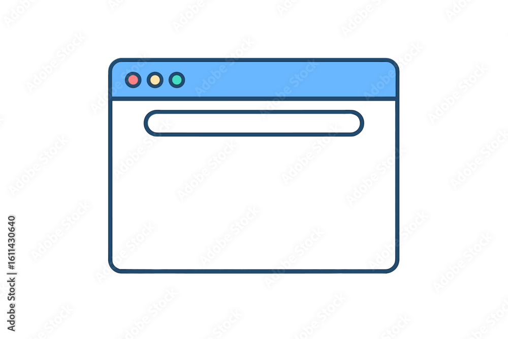 Poster minimal flat browser window mockup with blue title bar, buttons and empty address field, blank webpa