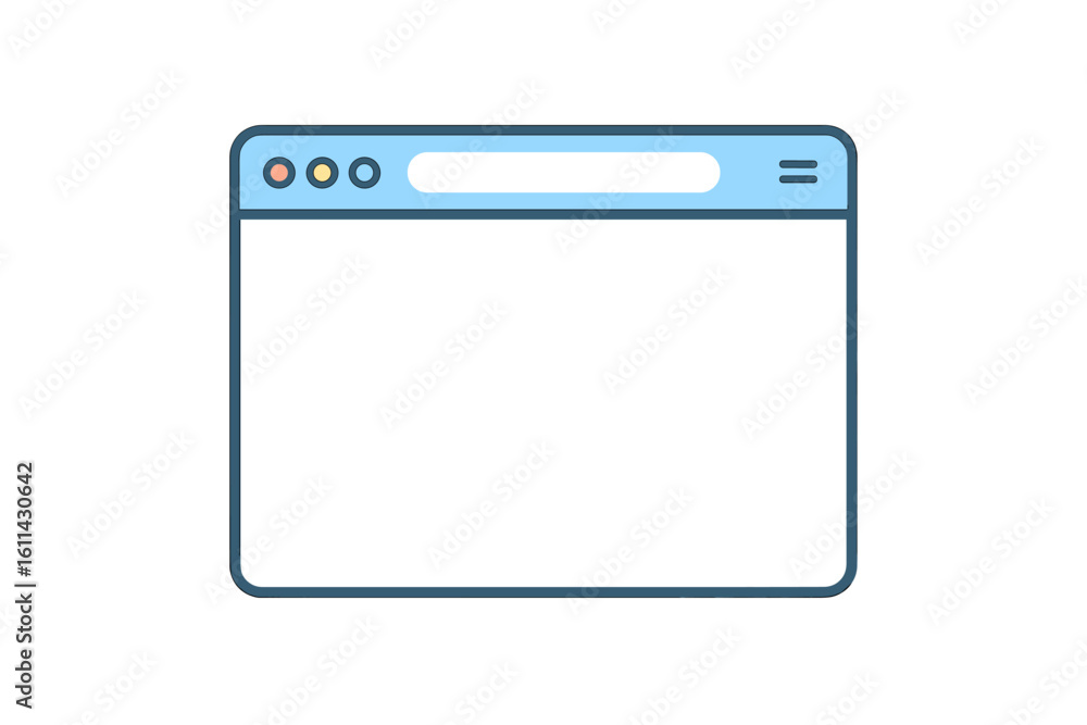 Poster blank web browser window mockup icon, minimal flat gui template with address bar and menu, empty app
