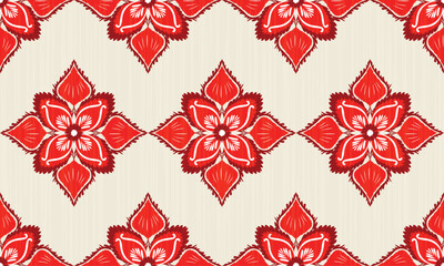 The fabric patterns seamless vector pattern, beautifully arranged floral, with flowers in the center, red, white , cream background