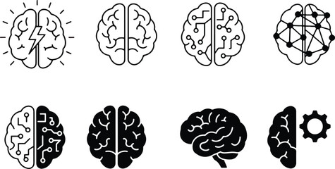 Innovative brain concepts showcasing intellect, technology, and problem-solving visually, brain icons set