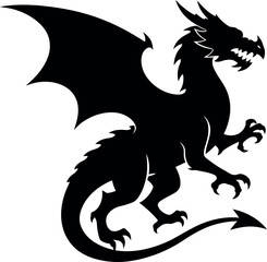 Black silhouette dragon flying fantasy creature icon