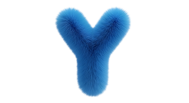 Vibrant blue fuzzy letter Y symbol for creative branding, graphic design, and playful concepts