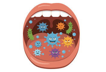 Illustration of Germs Inside the Mouth
An illustration depicting various germs inside the mouth. Useful for topics such as tooth decay, bad breath, oral hygiene, virus infection, and immune health. 