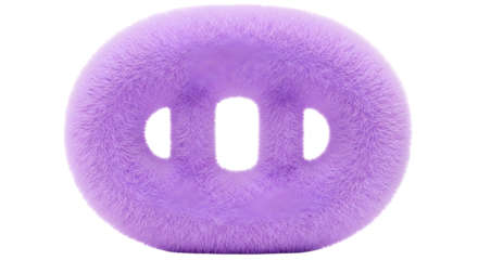 Vibrant fluffy lavender donut shape with three openings, soft texture inviting tactile exploration and playful design concepts