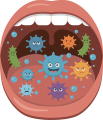 Illustration of Germs Inside the Mouth
An illustration depicting various germs inside the mouth. Useful for topics such as tooth decay, bad breath, oral hygiene, virus infection, and immune health. 