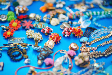 Old vintage objects at the flea market in Paris, France.