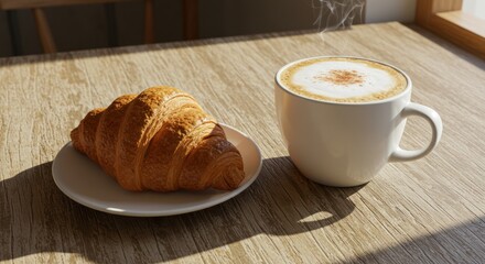 Croissant and latte on table