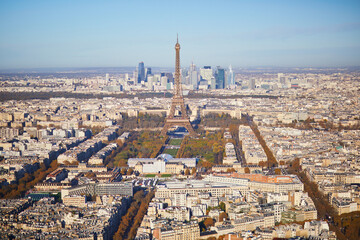 Aerial scenic view from Montparnasse tower to Paris, France.