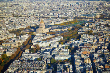 Aerial scenic view from Montparnasse tower to Paris, France.