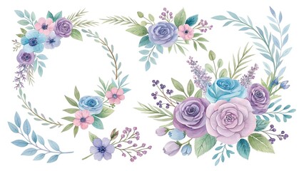 watercolor floral illustration bouquet set green