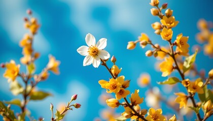 a vibrant yellow flower blooming among branches adorned with green leaves