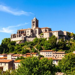 Obraz premium Medieval European town nestled on a hill