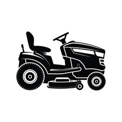Lawn Tractor vector illustration black and white, a powerful garden tractor, 