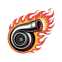 Turbocharger Engine, Fiery Flames, Vector Illustration
