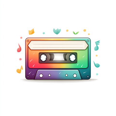 Colorful Retro Cassette Tape with Rainbow Gradient Fill and Bold Outline