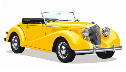 Fototapeta premium Yellow Vintage Convertible Car with Retro Design Isolated on White Background Showcasing Classic Automotive Elegance and Timeless Style