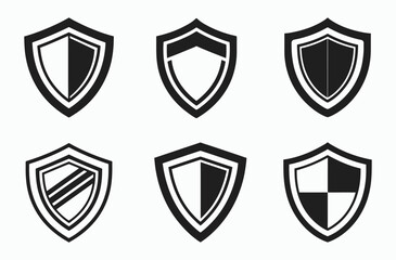 Shield icon silhouette set, security badge vector, protection emblem black, verified shield silhouette vector 