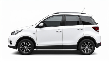 Obraz premium White compact SUV, side profile, isolated on white background, studio lighting 