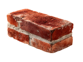 Single red brick with white mortar isolated on transparent background