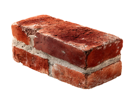 Single red brick with white mortar isolated on transparent background