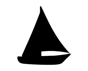 Simple black silhouette of a sailboat with sails raised on white background © Atique