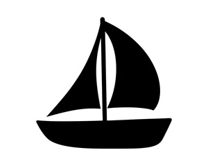 Silhouette of a simple sailboat on a white background, vector illustration