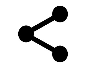 Black minimalistic share or social media connection icon on white backdrop