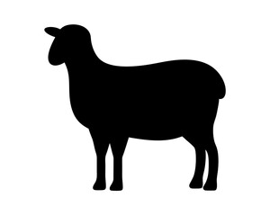 Elegant black silhouette of a sheep standing on a white background