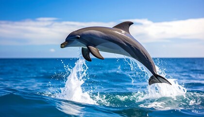 Fototapeta premium A dolphin leaps high above the ocean waves